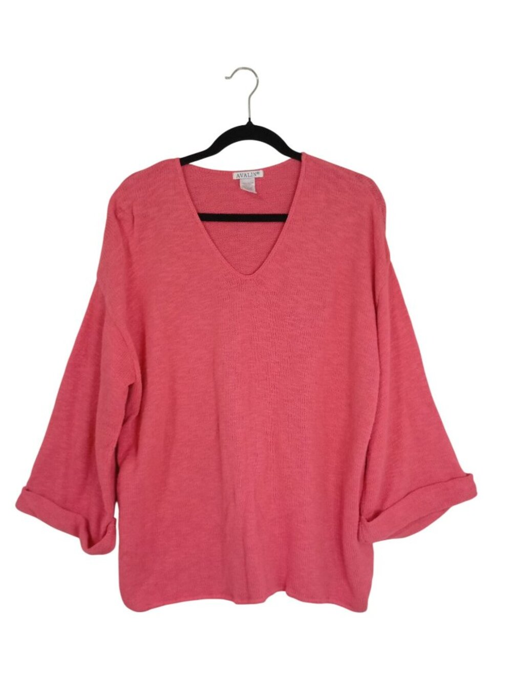 Avalin 100% Cotton Pink V-Neck Pullover Sweater Womens Top One Size USA-Made